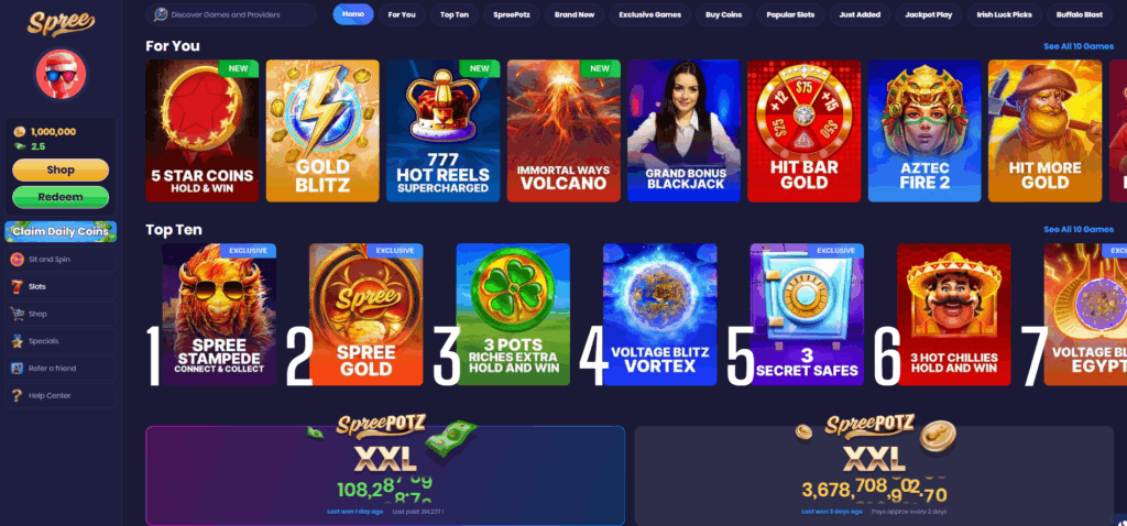 spree casino homepage
